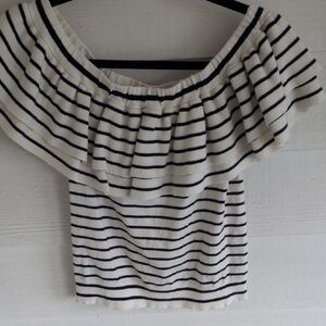 J. Crew Black and White Striped Off-Shoulder Blouse